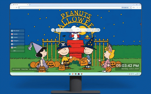 Peanuts Live Wallpaper :: Classic Peanuts Halloween scene with Snoopy, Charlie Brown, and friends in costumes with pumpkins.