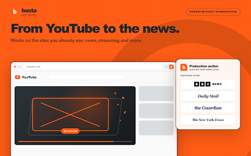 Basta Publi - Ad Blocker :: Blocks ads and trackers on YouTube, news sites, and online stores. 100% free and private Manifest V3 ad blocker.