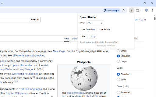 Speed Reader :: User-triggered RSVP speed reader (no ads).