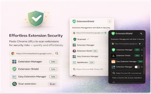 Extension Shield :: Free security check for installed Chrome extensions: risky permissions, privacy signals, and a simple score. No account required.