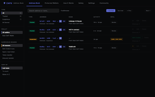 Zafu — Zero-trust Address Framework for Users :: Catches address poisoning, clipboard mismatches, and post-paste address changes before you send. Never touches your keys.