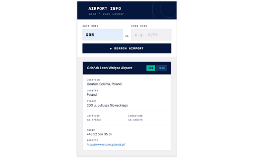 Airport Info Extension :: Get airport information based on IATA and ICAO codes.