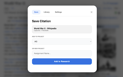 Quick Cite – One-Click Referencing :: Quick Cite lets you instantly save and organize webpages for future citations and assignments.