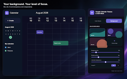 Google Calendar Themes & Dark Mode :: Customize Google Calendar with beautiful themes, dark mode, custom backgrounds and colors.