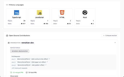 Gitscout – GitHub Developer Evaluator :: GitHub profile analyzer for tech recruiters. AI signals, dev skills & activity to evaluate and shortlist top developer candidates.