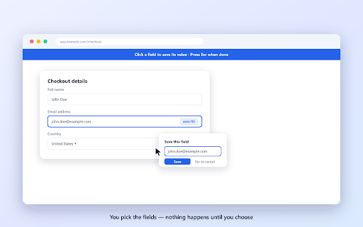 Form Auto-Fill Picker :: Pick inputs and selects on any page, save a value for each, and auto-fill them every time you load the page again.