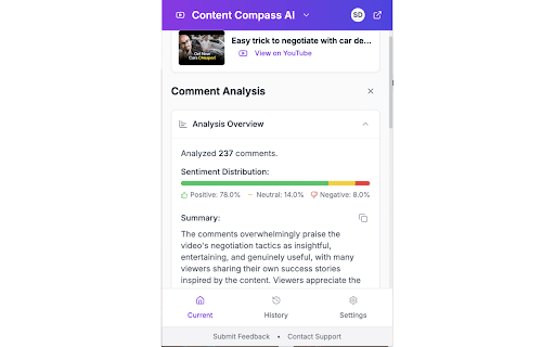 Content Compass AI :: Unlock AI YouTube insights! Analyze comments (sentiment, topics, ideas) & create AI surveys in seconds.