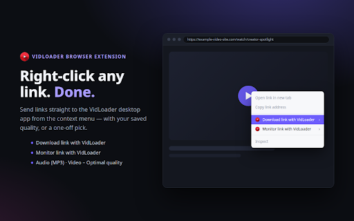 VidLoader :: Send the current video page to the VidLoader desktop app to download it locally or monitor it for new clips.