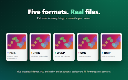 Canvas Exporter Pro :: Export any canvas on any page as PNG, JPEG, WebP, SVG or true BMP. Scale up, batch to ZIP, copy to clipboard.
