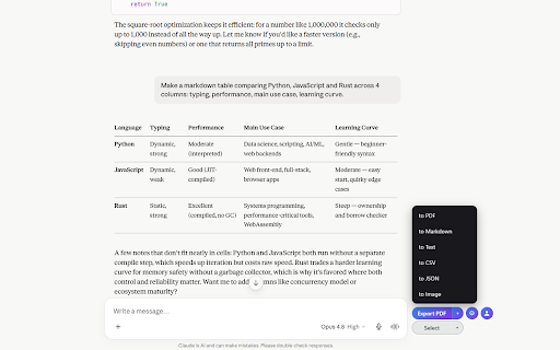 Claude Chat Export — Save to PDF, MD & More :: Export Claude chats to PDF, Markdown, Text, CSV... Free and fully customizable. Supports code, math & artifacts.