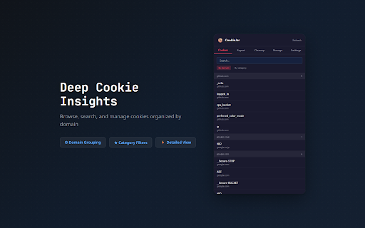 Cookie Manager & Editor - CookieJar :: EditThisCookie alternative for MV3. Edit, export & import cookies. Privacy score, auto-cleanup & smart categorization. 100% free.