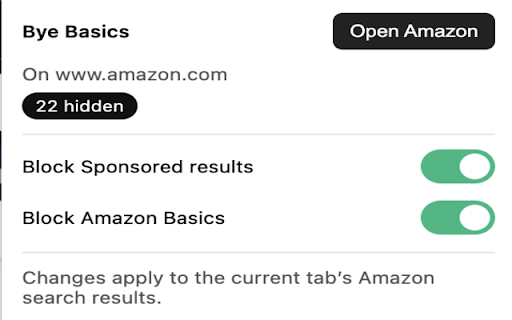 Bye Basics for Amazon :: Hide Amazon Sponsored results. Block Amazon Basics in search.