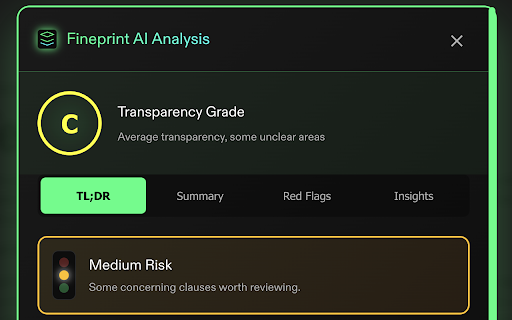 Fineprint AI :: AI-powered Terms of Service and Privacy Policy scanner with futuristic interface