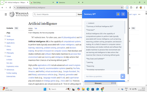 AI Web Summarizer - Article Reader :: Instantly summarize any article or webpage with ChatGPT. Get smart summaries and ask follow-up questions.