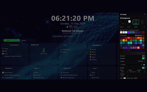 Bookmark Tab Manager :: Organize your bookmarks beautifully. Custom folders, drag & drop, clock, weather, themes and more on every new tab.