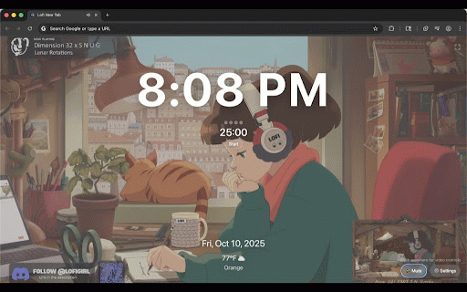 Lofi New Tab (YouTube Background + Clock) :: Calm lofi new tab with streaming background, clock, weather, and Pomodoro focus tools.