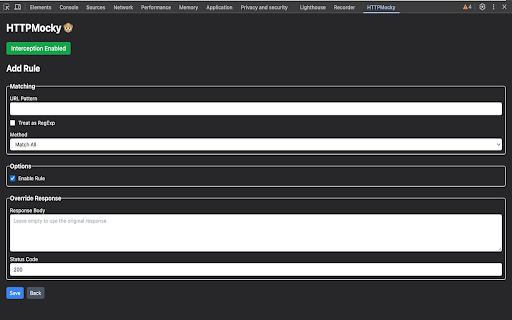 HTTPMocky :: DevTools panel + content script that rewrites fetch/XHR responses