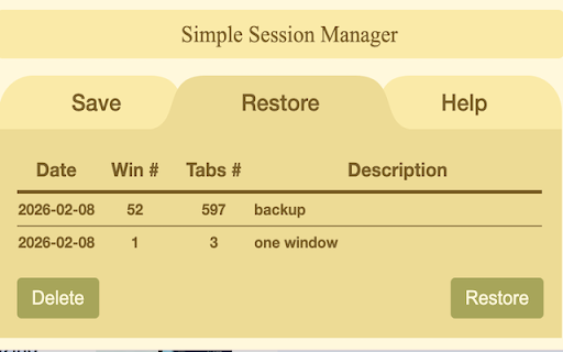 Simple Session Manager :: Save browser tabs and restore them later