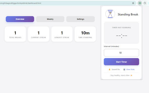 Standing Break Reminder :: Reminds you to stand up and stretch at regular intervals to improve your health and productivity.