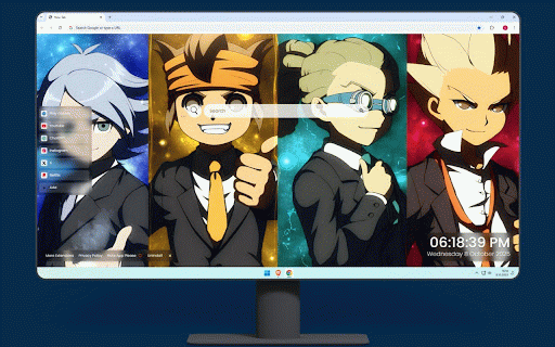 Inazuma Eleven Live Wallpaper :: Four Inazuma Eleven heroes in suits against vibrant cosmic backgrounds with galaxy effects.