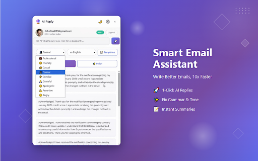AI Email Writer - Gmail Reply Generator :: AI-powered email assistant for Gmail. Generate professional replies, summarize emails & polish drafts with one click. Free!