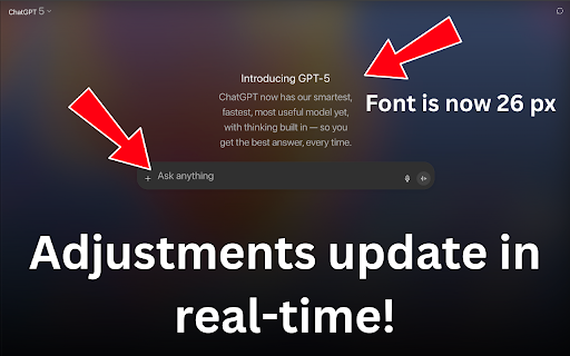 FontGPT - Text Size & Font Size Adjuster for ChatGPT :: Adjust, increase, and control text size & font size in ChatGPT. Independent font controls for chat and sidebar with smart scaling.