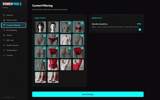 DeniedPixels: Nudity Censor :: Finds nudity on any web page and covers it before you see it. Images, video, GIFs and text, censored on-device. Nothing uploaded.