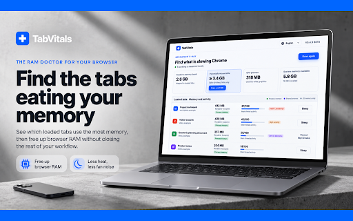 TabVitals – Tab Suspender, Tab Manager, Free Up RAM & Clear Cache :: Find heavy tabs, free up RAM with Auto-Suspend, and clear cache for one website. Open the current site in Incognito.