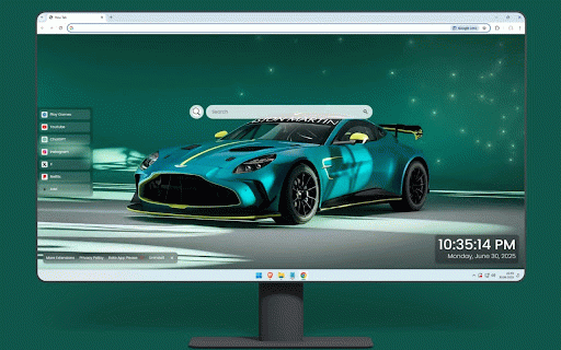 Aston Martin Vantage GT4 Live Wallpaper :: Stunning turquoise Aston Martin Vantage GT4 with yellow accents against starry teal backdrop.