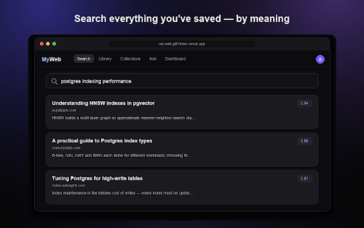 MyWeb — Save to your personal internet :: Save any page to your personal, searchable library. Sweep windows of tabs into sessions and park distractions for later.