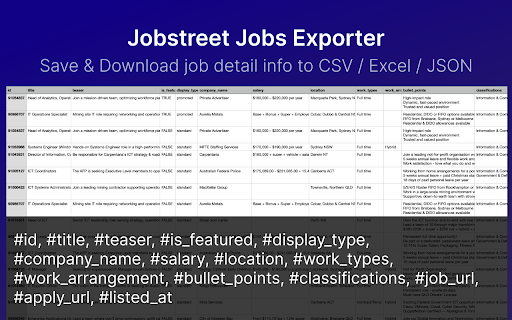 Jobstreet Jobs Extractor :: Export Jobstreet job search results to CSV/Excel with ease. Save time by extracting and downloading jobs in just one click