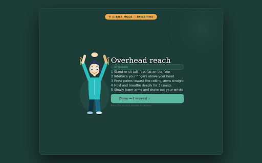 MicroBreaks — Stretch Timer :: Gentle break reminders with stretch prompts. For desk workers who forget to move.