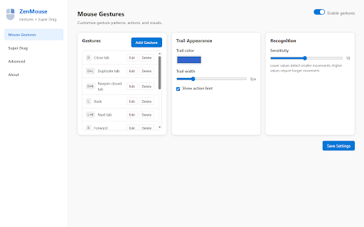 ZenMouse | Gestures & Super Drag :: Boost browsing with customizable Mouse Gestures & Super Drag. Simple, private, and efficient navigation.