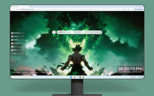 Goku Ultimate Challenge Live Wallpaper :: Goku faces colossal dragon-like entity amid swirling emerald energy and destruction.