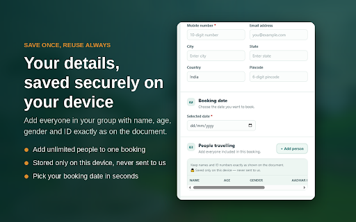 Darshan Autofill :: One-click autofill for TTD Darshan & Arjitha Seva bookings. Save details once, reuse every time. Alt+T autofills, Alt+O opens popup.