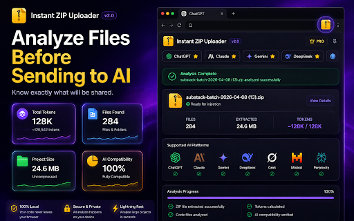 Instant ZIP Uploader for ChatGPT, Gemini, Claude :: Upload ZIP files instantly to Claude, Grok, Deepseek & all AI platforms. Fast codebase injection