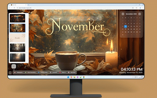 November 2025 Calendar Wallpaper :: Cozy November wallpaper featuring late autumn scenery, warm tones, and seasonal holiday preparations.