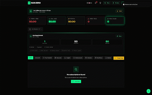 Sub-Zero - Ghost Subscription Auditor :: Detect and kill zombie subscriptions, free trials, and hidden charges before they drain your wallet.