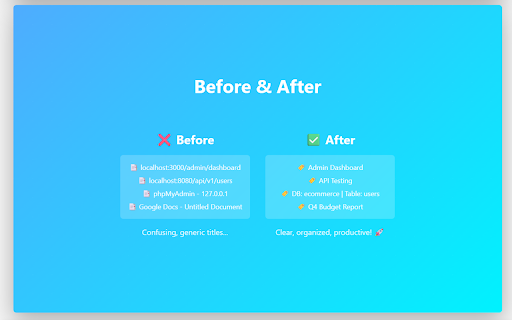 Advanced Tab Renamer - Custom Names & Icons :: Rename any tab & set a custom favicon by URL, prefix, or regex. phpMyAdmin DB detection. Bilingual EN/FR. For all users !