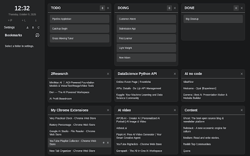 NewTab Startpage Organizer Dashboard :: A customizable startpage with your bookmarks, notes, todo lists, kanban boards and more.