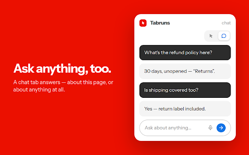 Tabruns: AI Browser Assistant & Form Filler :: AI assistant & chat for any website: fills forms, clicks buttons, answers questions, automates tasks. Nothing runs without your OK.