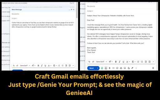 GenieeAI :: Use OpenAI's GPT-3.5-Turbo to generate text, translate languages, and write code on any website.