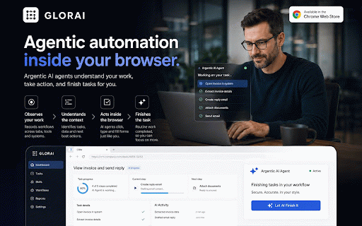 GLORAI :: Records browser sessions and syncs activity to your GlorAI account when recording is on. Sign-in required.