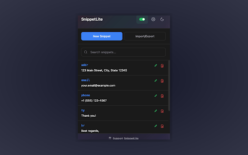 SnippetLite :: A minimal typing shortcut tool - create custom shortcuts that instantly expand into full text