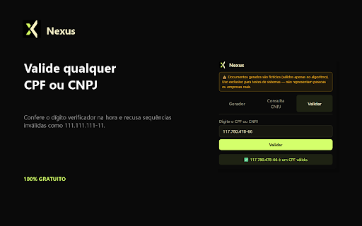 Nexus - Gerador de CPF/CNPJ & Consulta :: Gerador de CPF/CNPJ válidos e consulta cadastral de CNPJ.