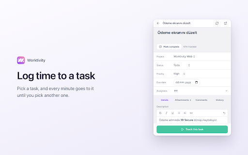 Worktivity Time Tracker :: Clock in, take breaks and log time to your tasks, straight from Chrome. No desktop install needed.