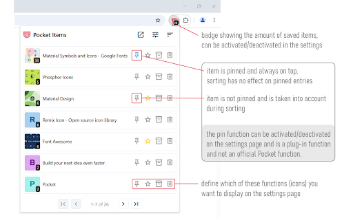 Pocket Item Viewer :: Browser plugin for Pocket (getpocket.com): Shows your saved items in a popup window.