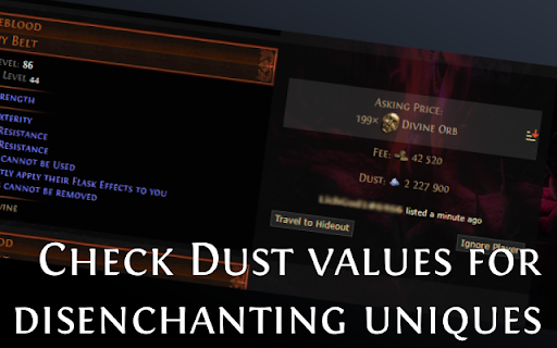 EasyExile Trade Extension :: PoE trading helper: View dust values, find bulk sellers, highlight items by modifiers, and search with keywords.