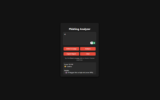 Phishing Email Analyzer :: Detects phishing cues in email text (popup + content script for Gmail/Outlook).