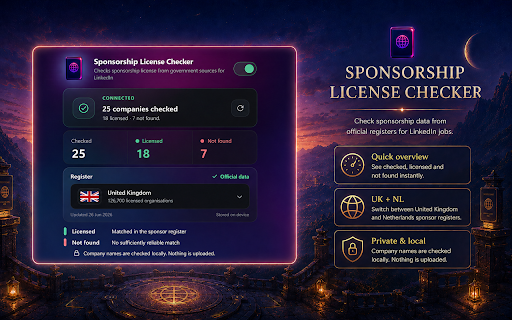 Visa Sponsorship Checker :: Highlights licensed or recognised sponsors directly on LinkedIn Jobs using bundled official registers.